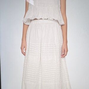 Light Cream Maxi Skirt with Textured Stripe Detail
